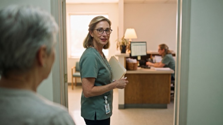 A clinician walking a patient in from the waiting room